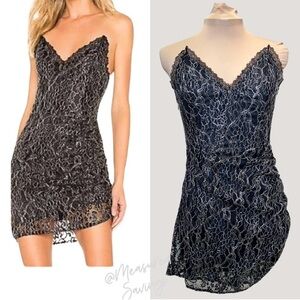 h:ours X Revolve - Mae Mini - Black & Silver Lace Mini Dress  - Large - NWT